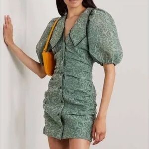 Green Floral Puff Sleeve Dress